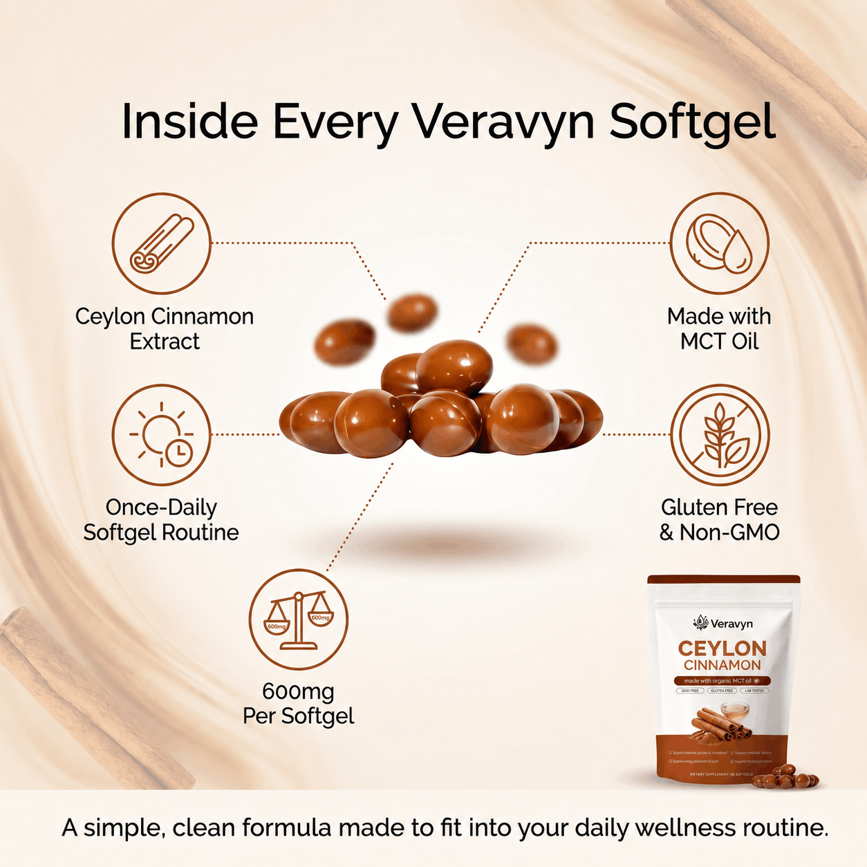 Veravyn Ceylon Cinnamon 7200mg Equivalent with MCT Oil