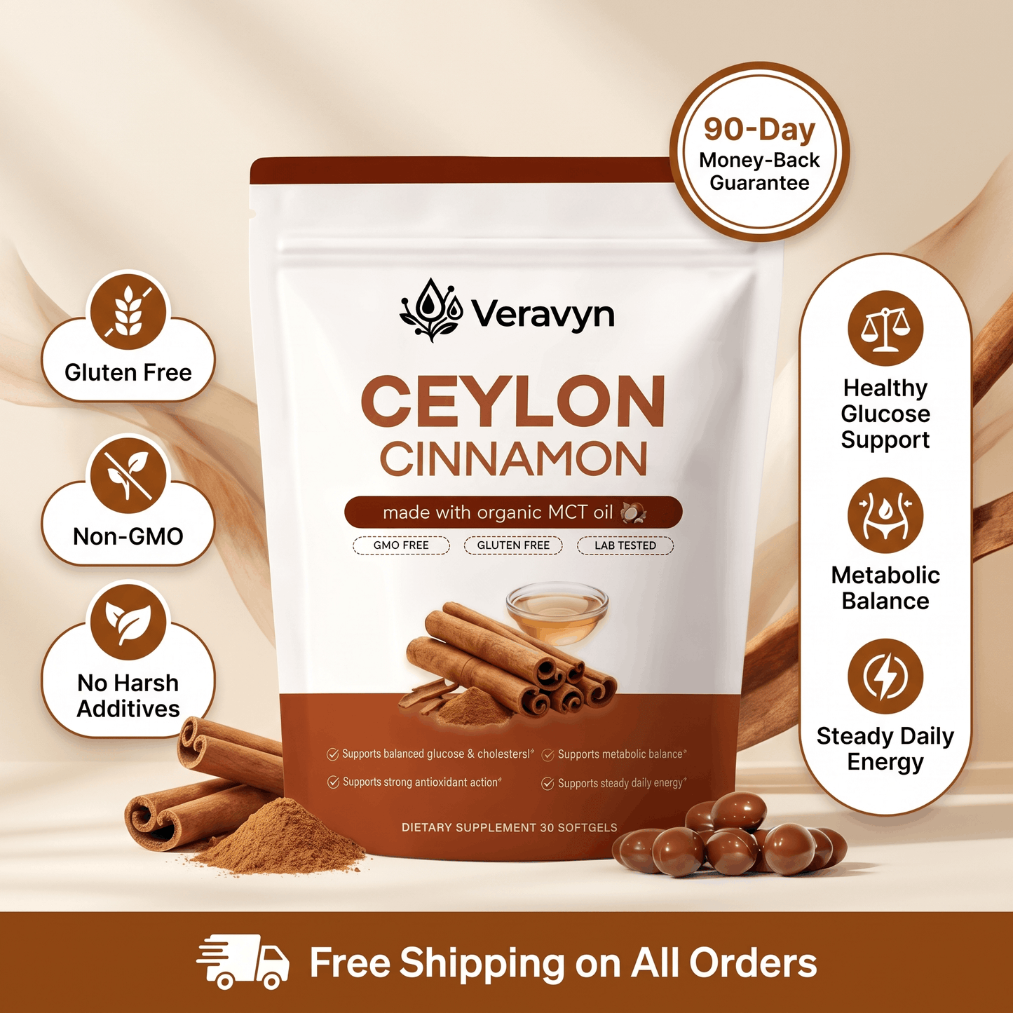 Veravyn Ceylon Cinnamon 7200mg Equivalent with MCT Oil