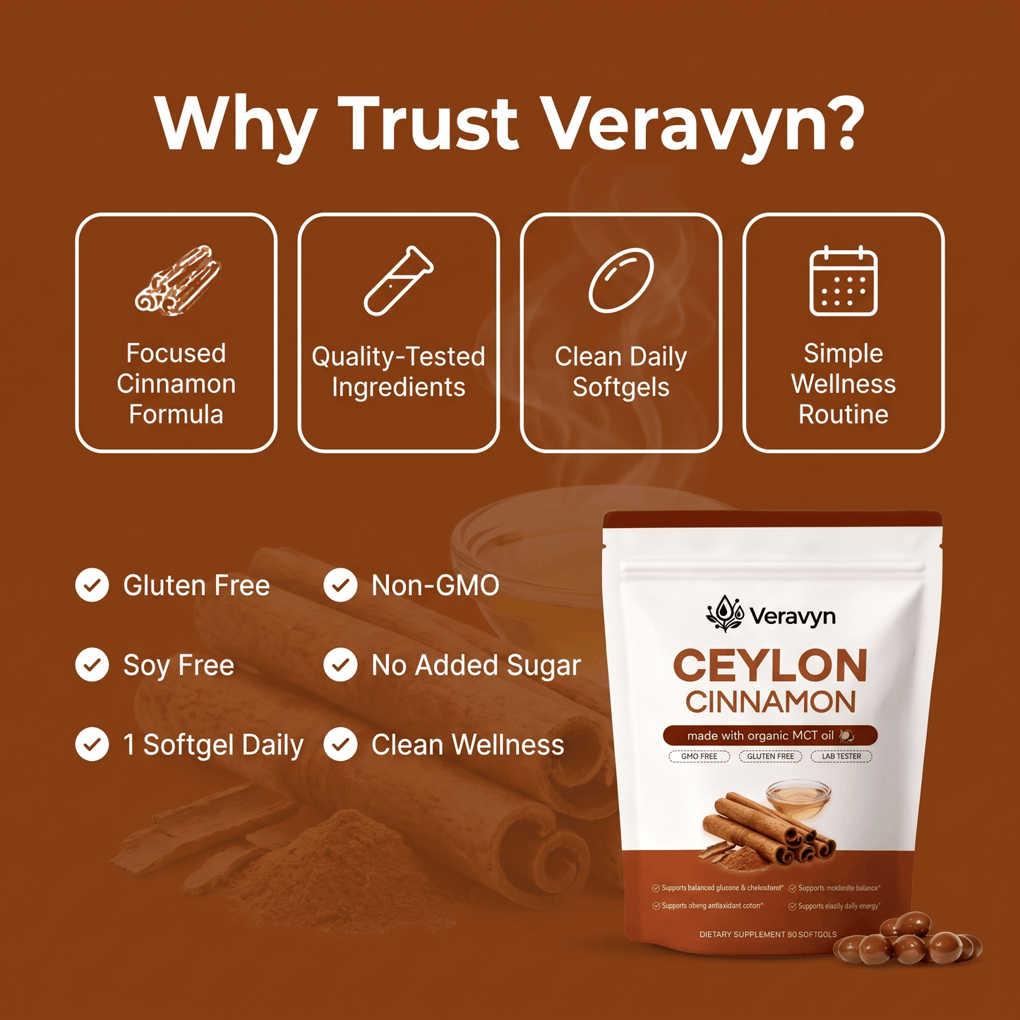 Veravyn Ceylon Cinnamon 7200mg Equivalent with MCT Oil