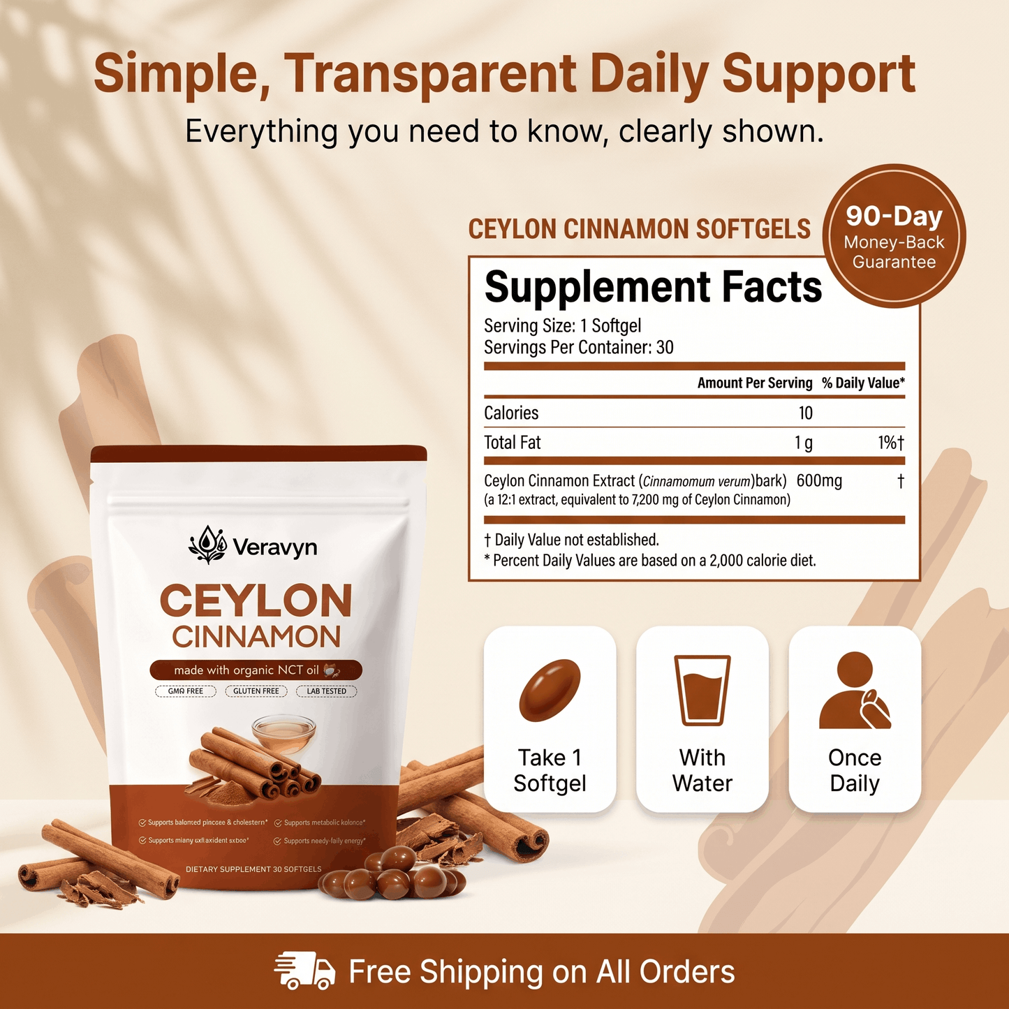Veravyn Ceylon Cinnamon 7200mg Equivalent with MCT Oil