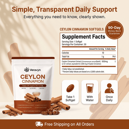 Veravyn Ceylon Cinnamon 7200mg Equivalent with MCT Oil